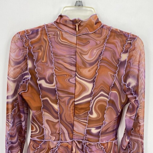 House of CB Dylan Bodycon Mini Dress Purple Brown Mesh Lace Up Front Size M - Picture 6 of 9